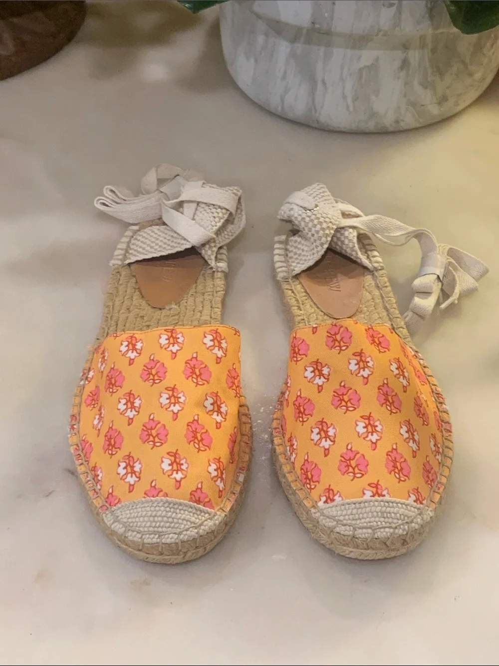 🆕J. CREW Printed Lace-Up d’Orsay Espadrille Sandals in Orange Block Size 10